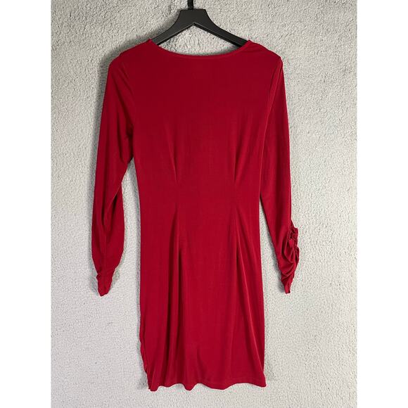 Sofia Vergara Scarlet Ruched Bodycon Dress M V-Neck Long Sleeve‎ Date-Night Chic - Picture 7 of 8